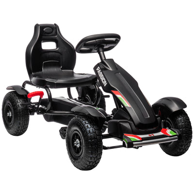 HOMCOM Metal Kids Pedal Go Kart with Adjustable Seat Inflatable Tyres Black 