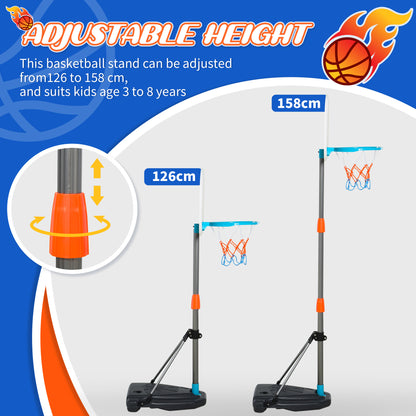 HOMCOM Kids Basketball Hoop and Stand Portable Basketball Stand Set w/ Ball Pump Netting Backboard Adjustable Height from 126 cm to 158 cm 