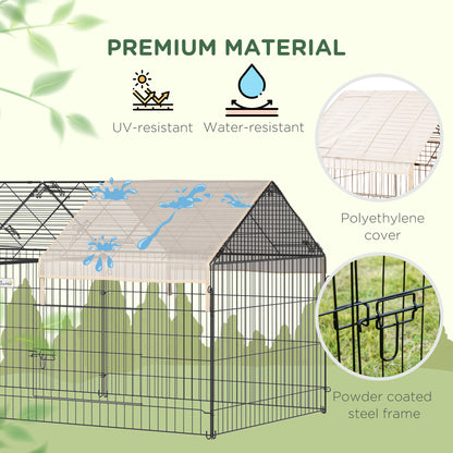 PawHut Metal Rabbit Run Playpen, Guinea Pig Cage, 220 x 103 x 103 cm, Beige