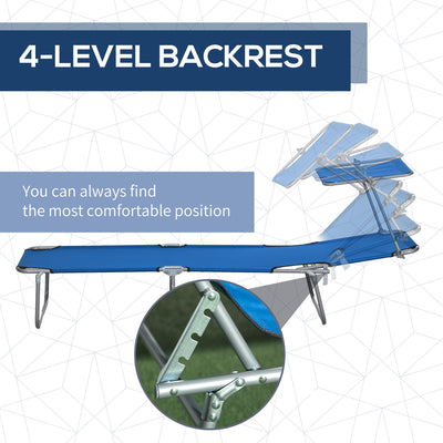 Outsunny Outdoor Foldable Sun Lounger Set of 2, 4 Level Adjustable Backrest Reclining Sun Lounger Chair with Angle Adjust Sun Shade Awning for Beach, Garden, Patio, Blue 