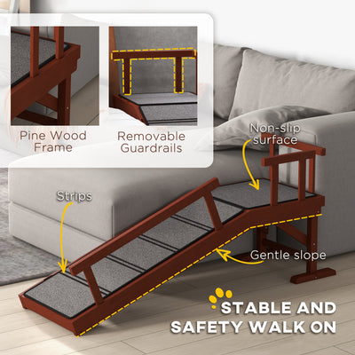PawHut Wooden Dog Ramp with Removable Guardrails, Non-Slip Surface, 125 cm Long, Brown 