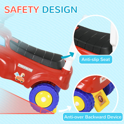 AIYAPLAY Ride On Fire Truck Foot to Floor Design with Under Seat Storage, Steering Wheel, Music, Light, for 1.5-3 Years, Red 