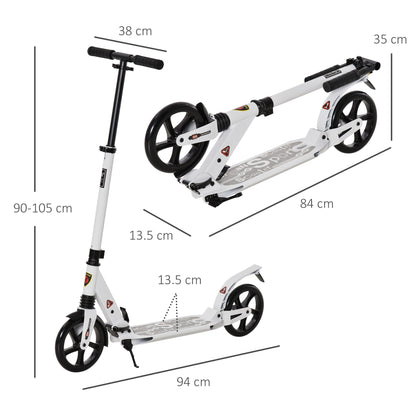 HOMCOM Folding Kick Scooter, Adjustable Ride On Scooter with 200mm Big Wheels and Double Shock Absorption, Urban Scooter for 14+ Teens Adult- White 
