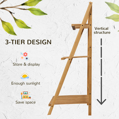 Outsunny 3-Tier Plant Stand, Plant Shelf Rack, Folding Bamboo Display Stand, 98x37x96.5cm, Natural 