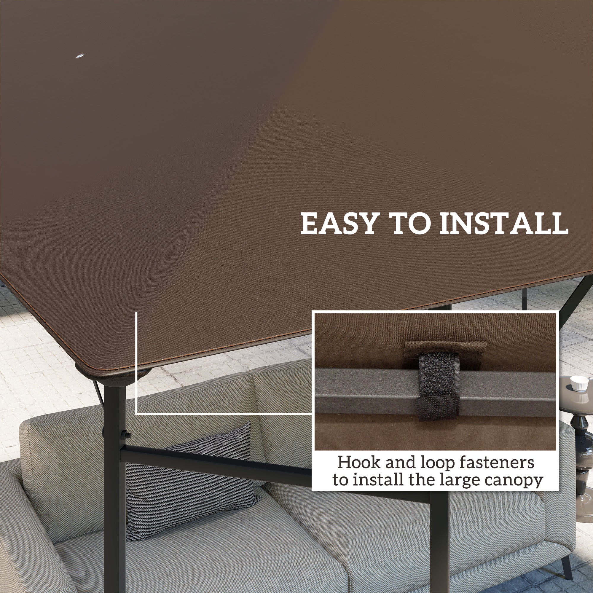 Outsunny 3 x 3(m) Gazebo Canopy Replacement Cover, Garden Gazebo Roof Replacement with Drain Holes, Water-resistant Plastic Coating, 370g/\'e3\'8e\'a1, UPF30+, TOP COVER ONLY, Brown