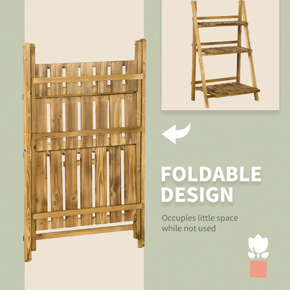 Outsunny Wooden Folding Flower Pot Stand 3 Tier Garden Planter Display Ladder Gardener Storage Shelves Rack Herb Holder (60L x 37W x 93H cm) 