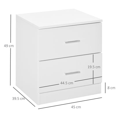 HOMCOM Bedside Table with 2 Drawers, Modern Nightstand, Cabinet Drawers Side Storage Unit for Bedroom, Living Room 