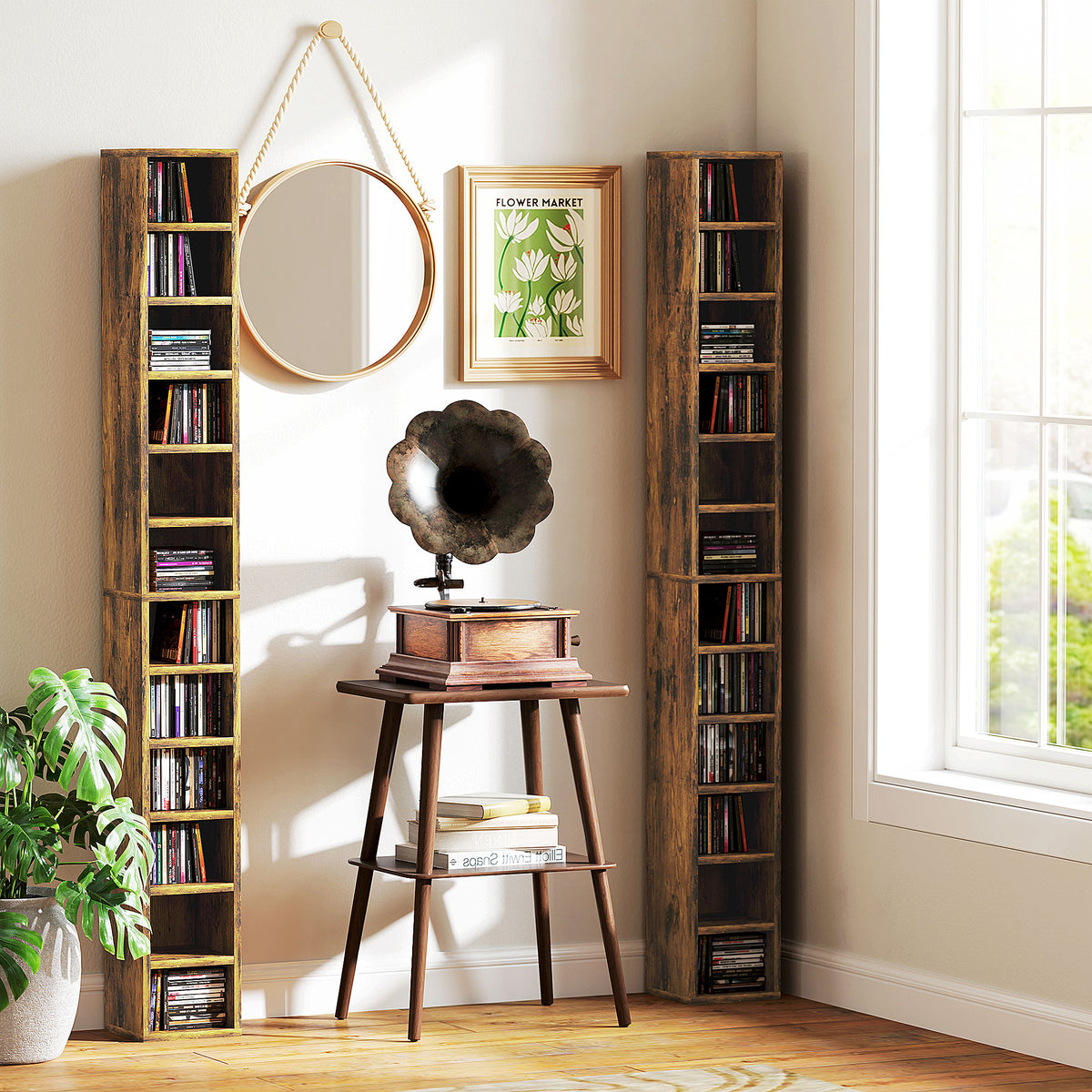 HOMCOM 204 CD Tall Narrow Media Storage Tower - Rustic Brown 