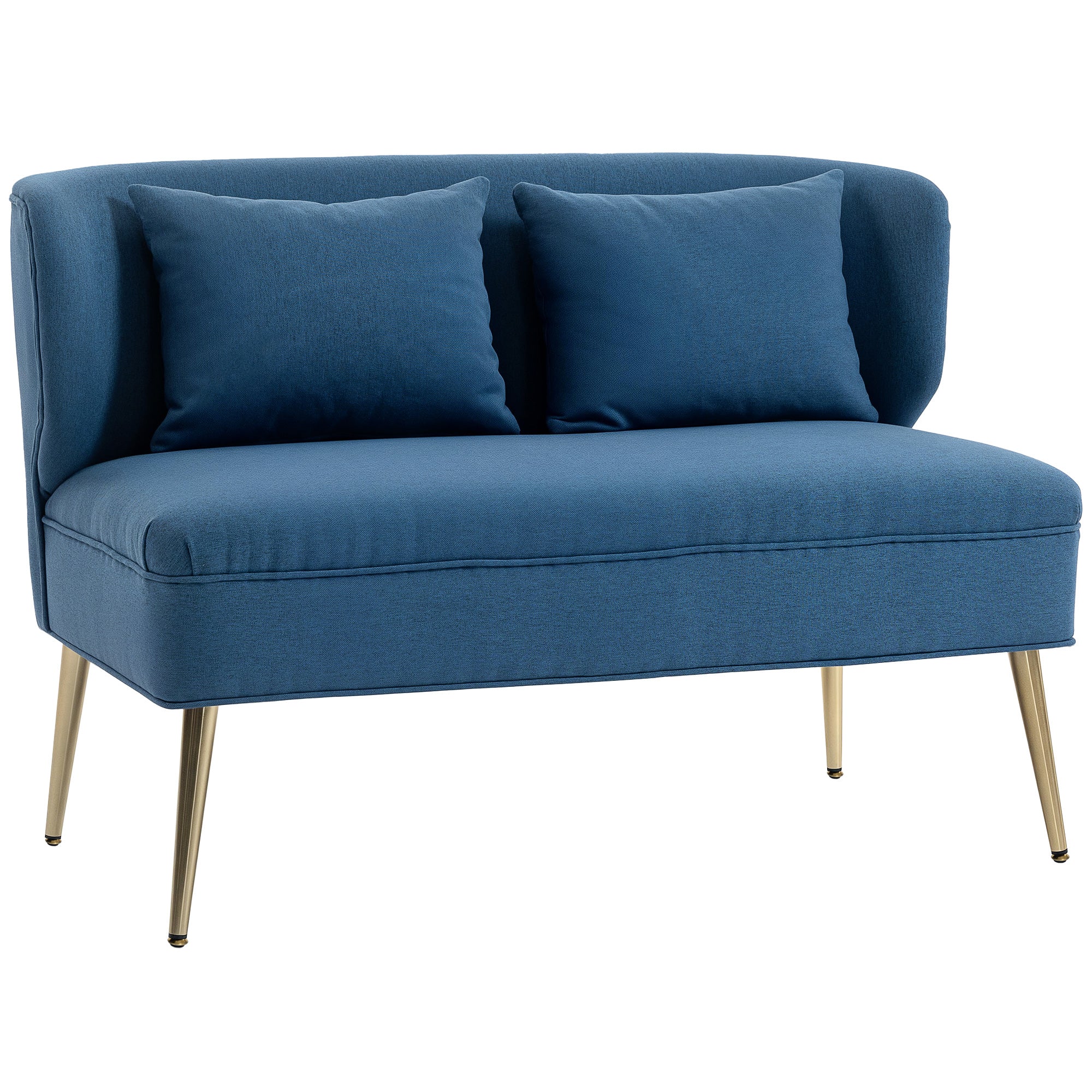HOMCOM 2 Seater Sofa, Linen-look Fabric Small Sofa with Wing Back, Thick Seat, Metal Legs, Dark Blue 
