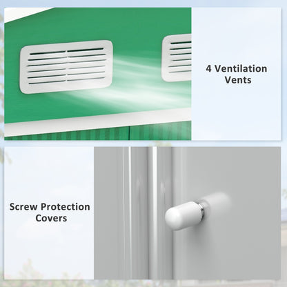 Outsunny 9 x 6ft Metal Garden Shed, Outdoor Storage Tool House with Ventilation Slots, Foundation Kit and Lockable Double Doors, Green 