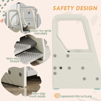 AIYAPLAY Adjustable 3 Step Toddler Tower with Handles, Non-slip Surface and Foot Pads, Grey 