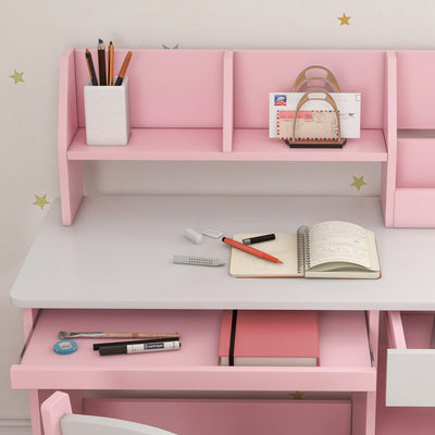 ZONEKIZ Two-Piece Kids Desk and Chair Set with Storage, for Ages 5-8 Years - Pink 