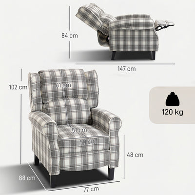 HOMCOM 160° Reclining Armchair, with Footrest - Grey and White 