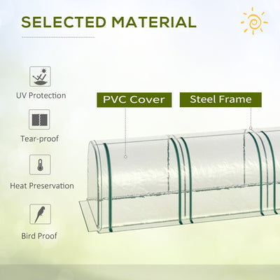 Outsunny PVC Tunnel Greenhouse Green Grow House Steel Frame for Garden Backyard with Zipper Doors 295x100x80 cm, Clear 
