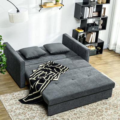 HOMCOM 2 Seater Sofa Bed, Convertible Bed Settee, Modern Fabric Loveseat Sofa Couch with 2 Cushions, Hidden Storage for Living Room, Guest Room, Dark Grey 