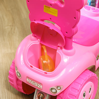AIYAPLAY Foot to Floor oddler Ride on Toy w/ Music, Light, Horn, Under Seat Storage, Anti-Over-Backwards Device, Pink 