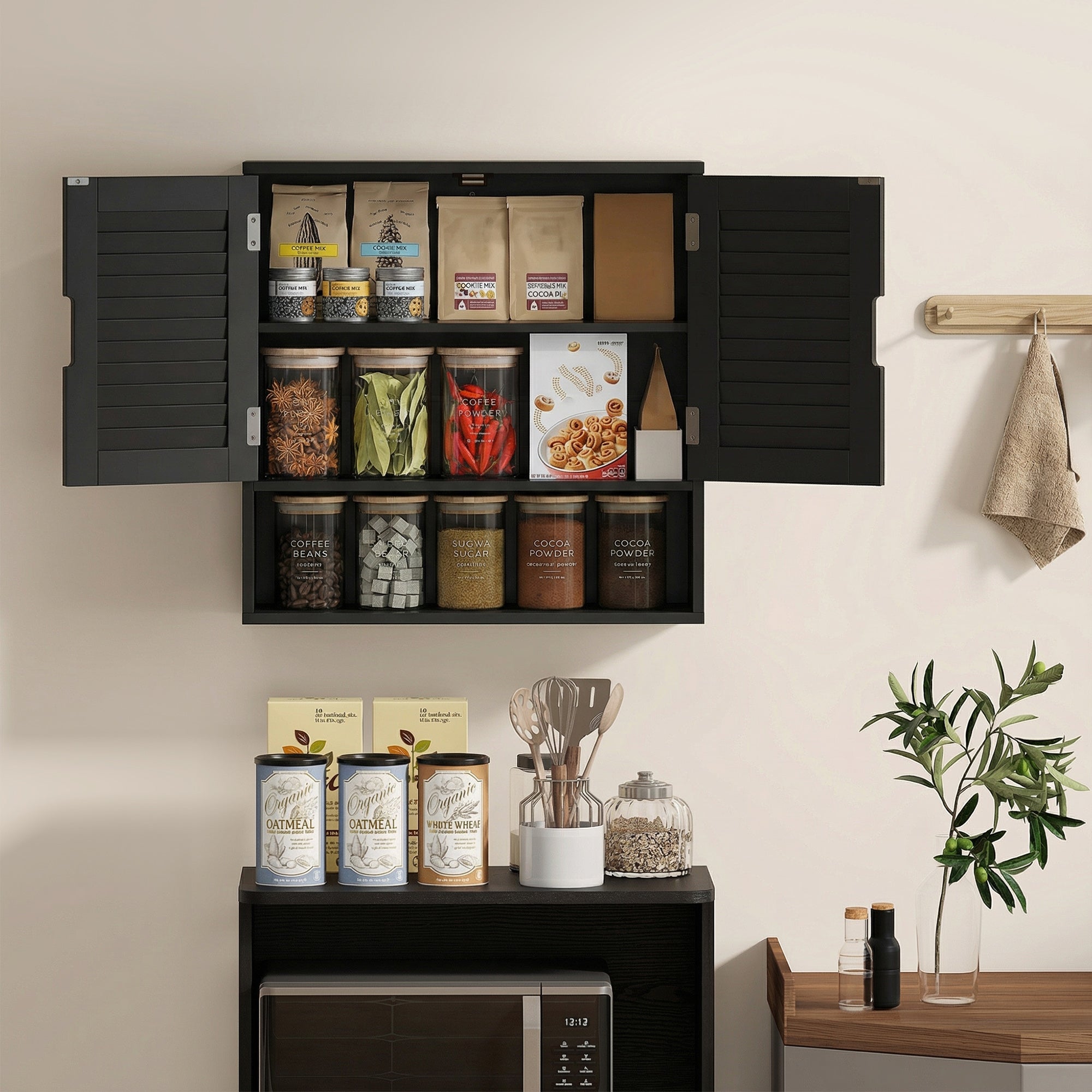 HOMCOM Bathroom Cabinet, Wall Mounted Storage Cabinet with Adjustable Shelves, 60 x 20 x 60 cm, Black 