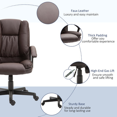 HOMCOM Office Chair, Computer Desk Chair, Mid Back Executive Chair with Adjustable Height and Swivel Rolling Wheels for Home Study, Brown 