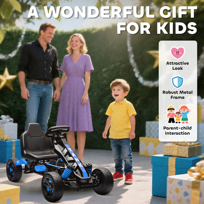 AIYAPLAY Pedal Go Kart for Kids Aged 3-6 Years, with Freewheel System, Brake, EVA Anti-Slip Wheels, Blue 