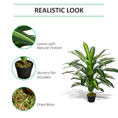 Outsunny 110cm/3.6FT Artificial Dracaena Tree Decorative Plant 40 Leaves with Nursery Pot, Fake Tropical Tree for Indoor Outdoor Décor 