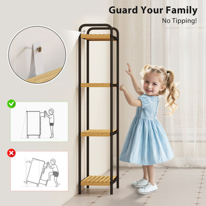 HOMCOM 4-Tier Bamboo Bathroom Storage Shelf, Freestanding Narrow Shelving Unit with Slatted Shelves for Kitchen Bathroom Living Room, 41.5 x 21.5 x 106 cm, Natural and Black