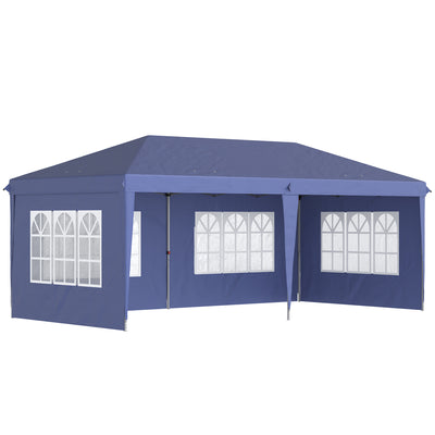 Outsunny 3 x 6m Pop Up Gazebo, Height Adjustable Marquee Party Tent with Sidewalls and Storage Bag, Blue 
