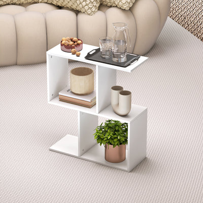 HOMCOM Side Table, Narrow End Table with Storage Shelves, S-Shaped, 3-Tier, 50W x 19.5D x 58H cm, White 