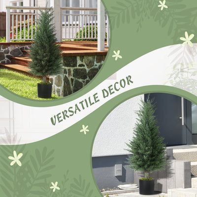 HOMCOM Set of 2 Decorative Artificial Plant, 90 cm Cypress Tree with 362 Leaves in Pot, UV-Resistant Plastic Fake Tree for Indoor Outdoor Home Office 