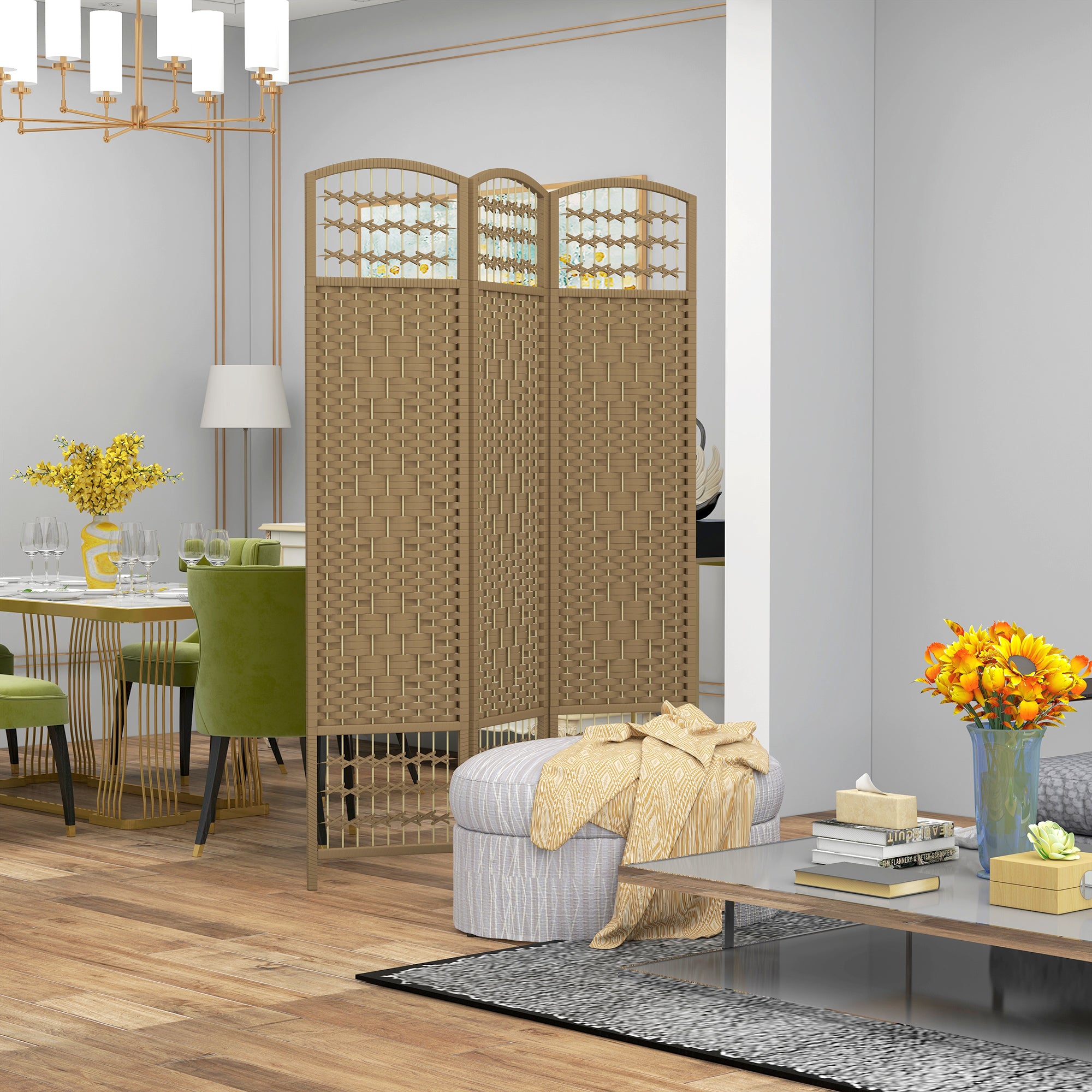 HOMCOM 3 Panel Folding Room Divider, Privacy Screen, Freestanding Paravent Partition Separator Natural Wood 