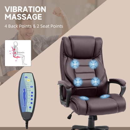 Vinsetto High Back Executive Office Chair 6- Point Vibration Massage Extra Padded Swivel Ergonomic Tilt Desk Seat, Brown 