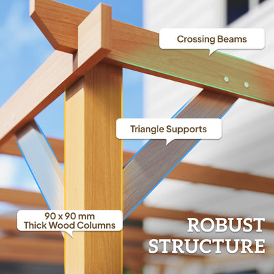 Outsunny 4 x 3 m Wooden Pergola Kit, Garden Pergola Gazebo Grape Trellis with Triangle Supports, 6 Beams, Maple Wood-effect 