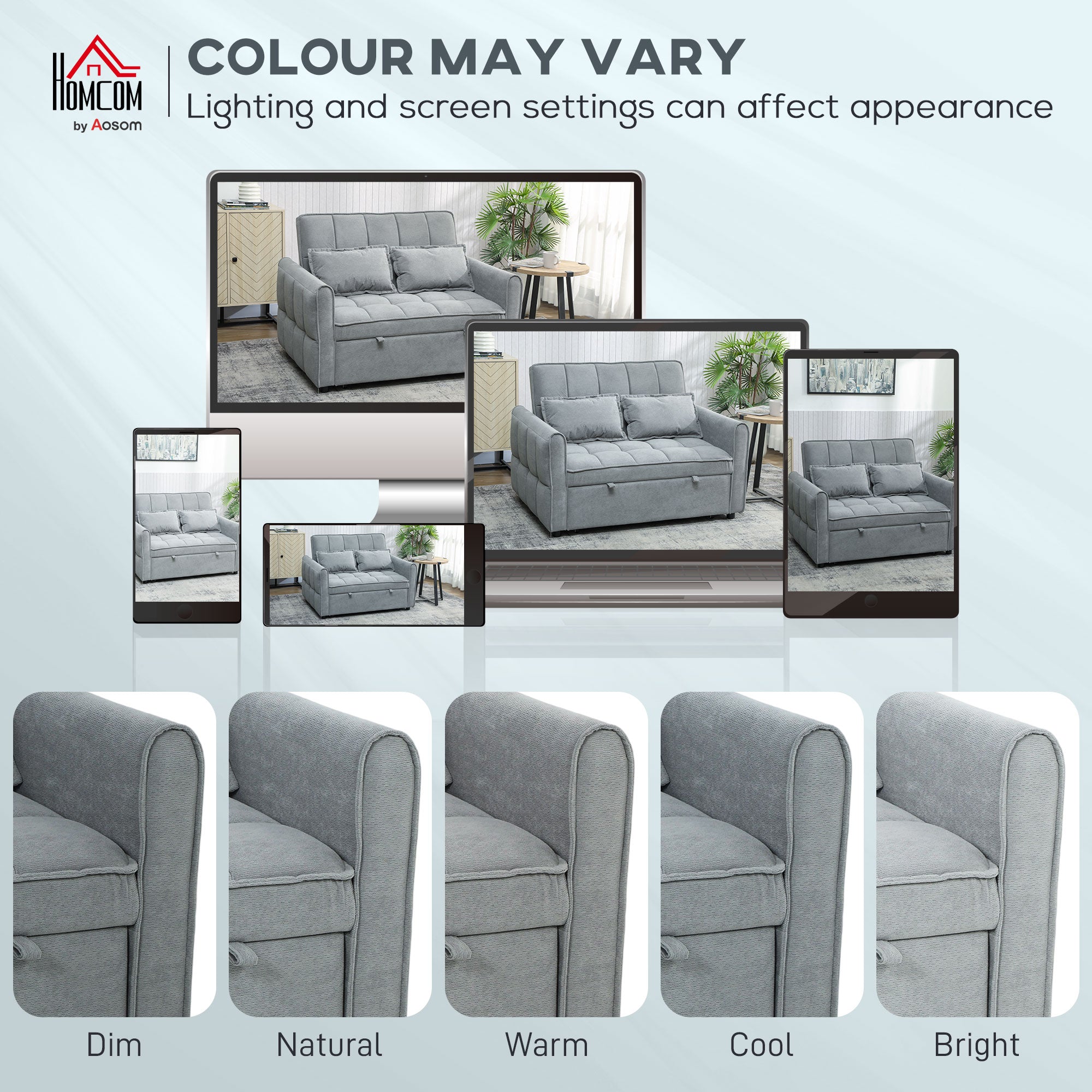 HOMCOM 2 Seater Sofa Bed, 3-in-1 Convertible Sleeper Sofa with Click-clack Adjustable Backrest and 2 Pillows, Grey 