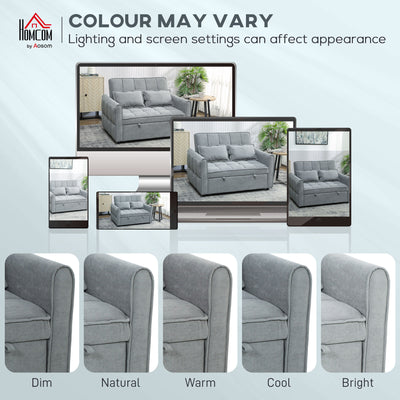 HOMCOM 2 Seater Sofa Bed, 3-in-1 Convertible Sleeper Sofa with Click-clack Adjustable Backrest and 2 Pillows, Grey 