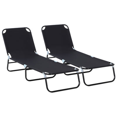 Outsunny 2 Piece Foldable Sun Loungers with 5-Position Adjustable Backrest, Outdoor Portable Recliner Chaise Lounge Chairs with Breathable Mesh Fabric, Black 