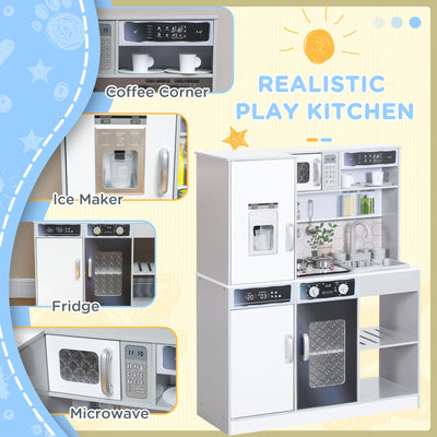 AIYAPLAY Pretend Play Toy Kitchen, Kids Kitchen Playset w/ Sounds, Lights, Running Water, Coffee Maker, Refrigerator 