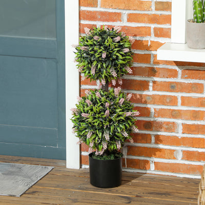 HOMCOM Set of 2 Decorative Artificial Plants Ball Trees with Lavender Flowers in Pot Fake Plants for Home Indoor Outdoor Decor, 70cm, Pink 