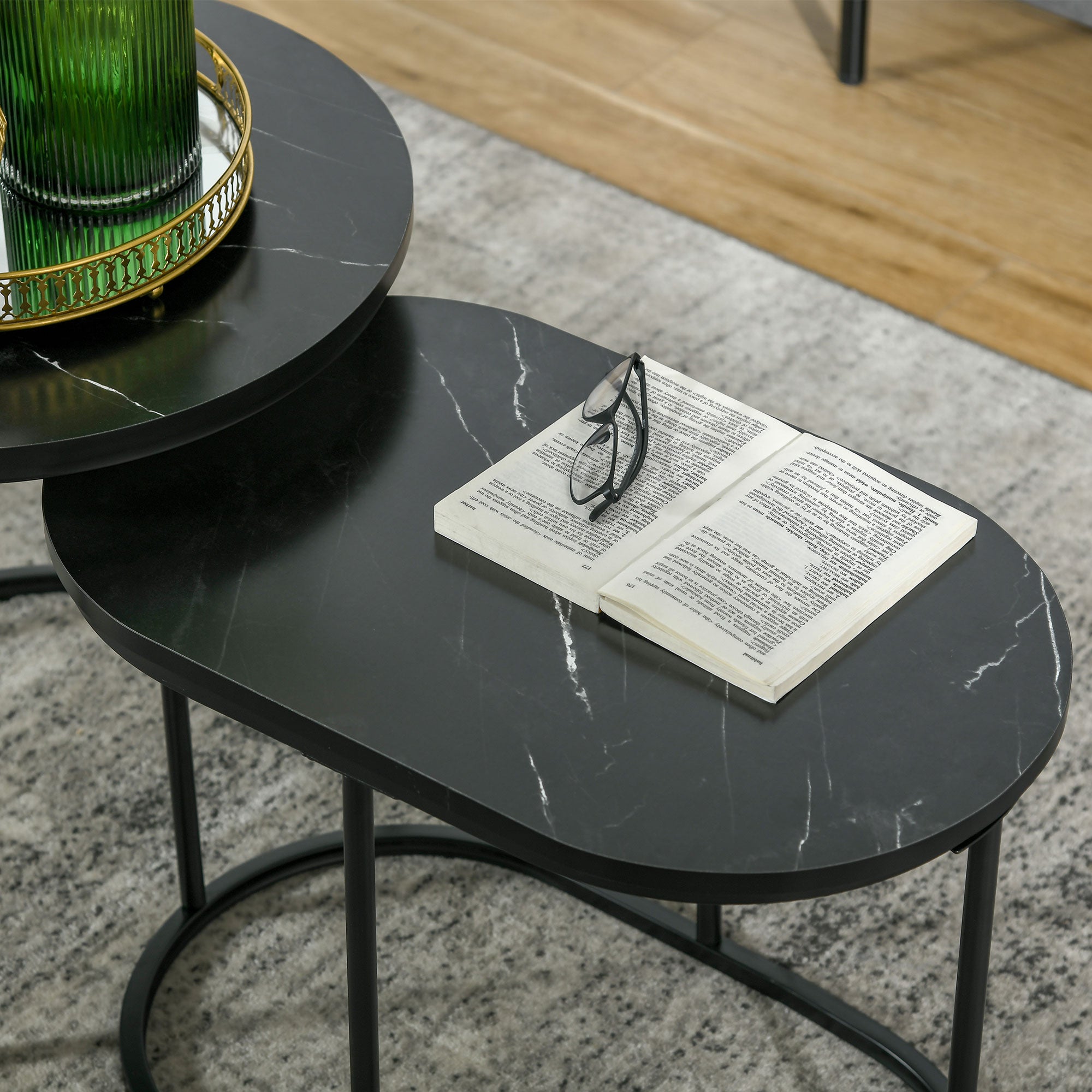 HOMCOM Marble-Effect Nest of Tables - Black/White 