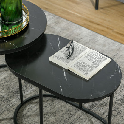 HOMCOM Marble-Effect Nest of Tables - Black/White 