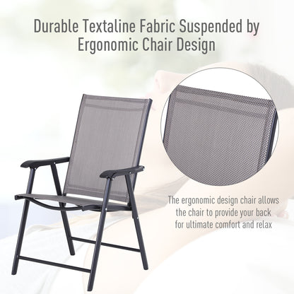 Outsunny Set of 2 Folding Garden Chairs, Metal Frame Garden Chairs Outdoor Patio Park Dining Seat with Breathable Mesh Seat, Grey 