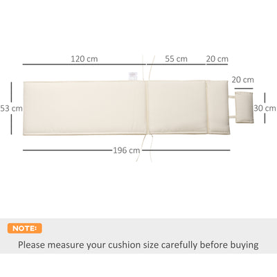 Outsunny Garden Sun Lounger Cushion Replacement Thick Sunbed Reclining Chair Relaxer Pad with Pillow - Cream White 