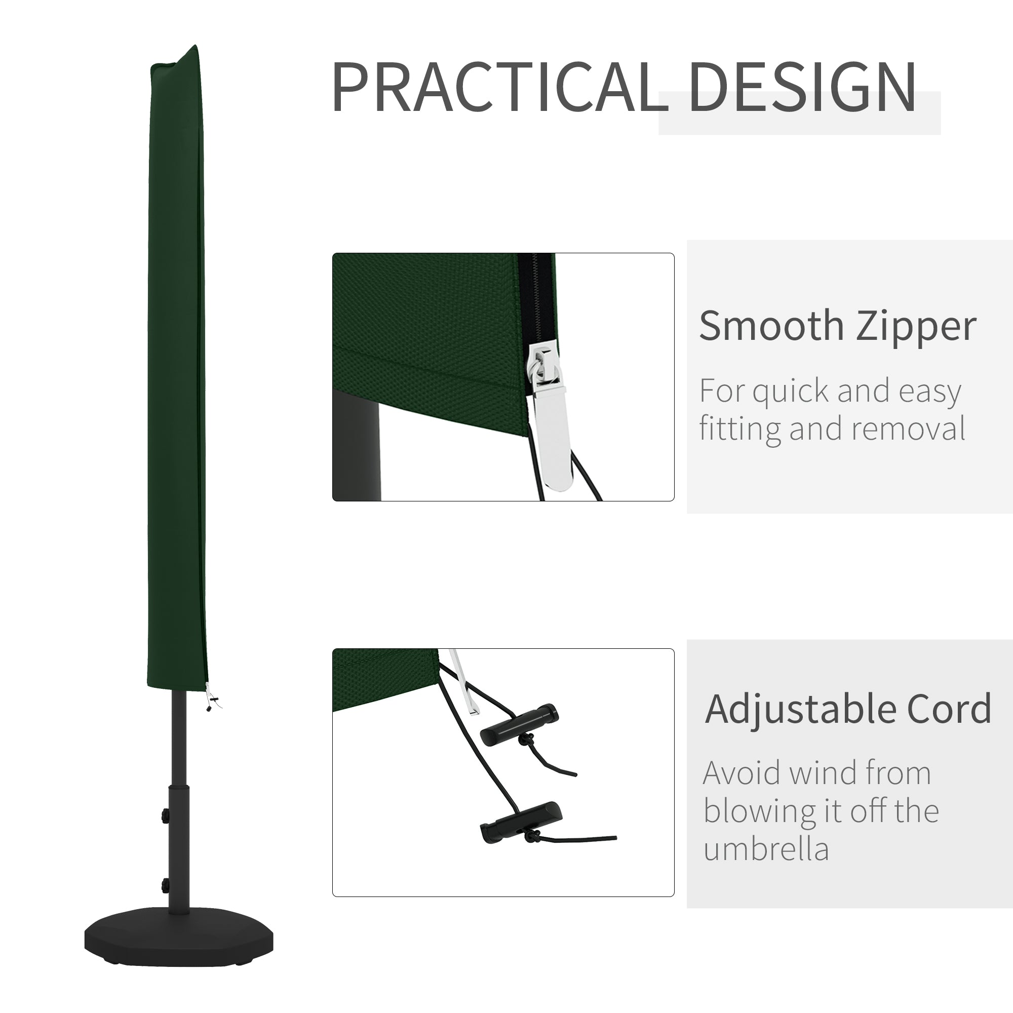 Outsunny Parasol Cover, Cantilever Umbrella Cover for 2-3.5 m Parasols, Banana Umbrella Protector with Zipper, Green 
