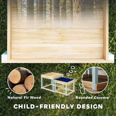 AIYAPLAY 2 PCS Wooden Outdoor Sand and Water Play Tables with Bottom Liner for Kids Aged 3-8 Years Old, Natural Wood Finish 