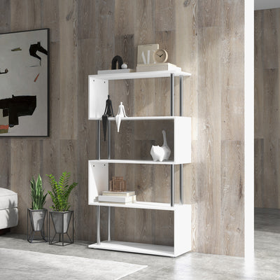 HOMCOM S Shape Bookcase, 5 Tiers Bookshelf, Modern Freestanding Storage Shelf for Home Office, Study, Living Room, 80 x 30 x 145cm, White 