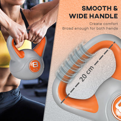 SPORTNOW Kettlebell, 8kg Kettle Bells with Handle for Home Gym Weight Lifting and Strength Training, Orange and Grey 