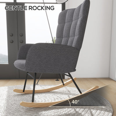 HOMCOM Berber Fleece Nursery Glider Rocker for Nursing, Wingback Rocking Chair for Living Room, Dark Grey 