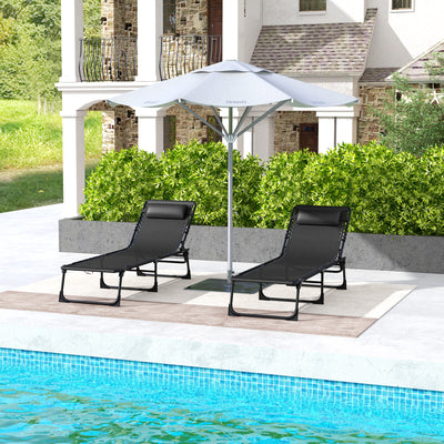 Outsunny Set of Two Folding Sun Loungers, with Four-Position Backs - Black 