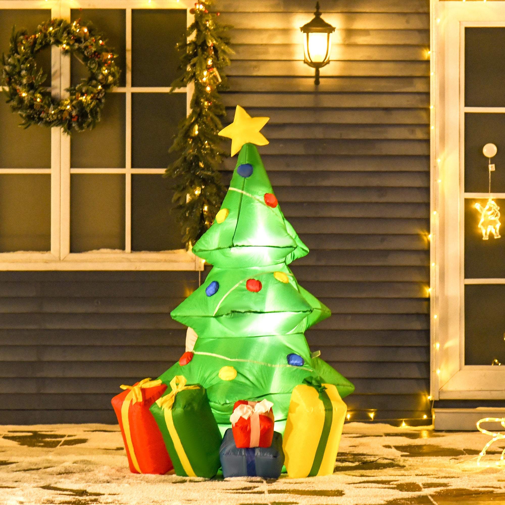 HOMCOM 5ft Inflatable Christmas Tree Xmas Air Blown Holiday Decoration LED Lawn Yard Outdoor Ornaments 