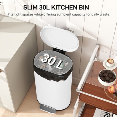 HOMCOM 30 L Modern Curved Kitchen Bin - White 