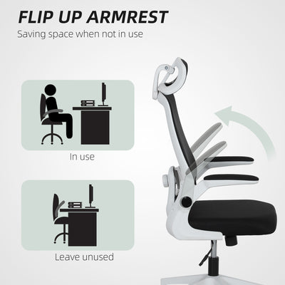 HOMCOM Executive Office Chair, Ergonomic Mesh High Back Desk Chair with Flip-up Armrest, Adjustable Lumbar Support, Rotatable Headrest, Black 