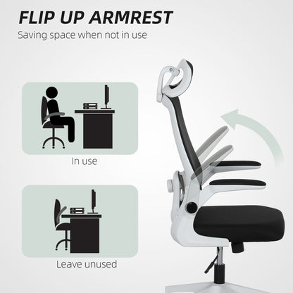 HOMCOM Executive Office Chair, Ergonomic Mesh High Back Desk Chair with Flip-up Armrest, Adjustable Lumbar Support, Rotatable Headrest, Black